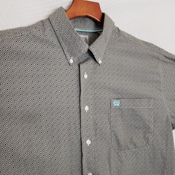 Cinch Men's Sz M Classic Fit Walter LS Dress Shirt‎ Gray Geometric 100% Cotton - Picture 4 of 15